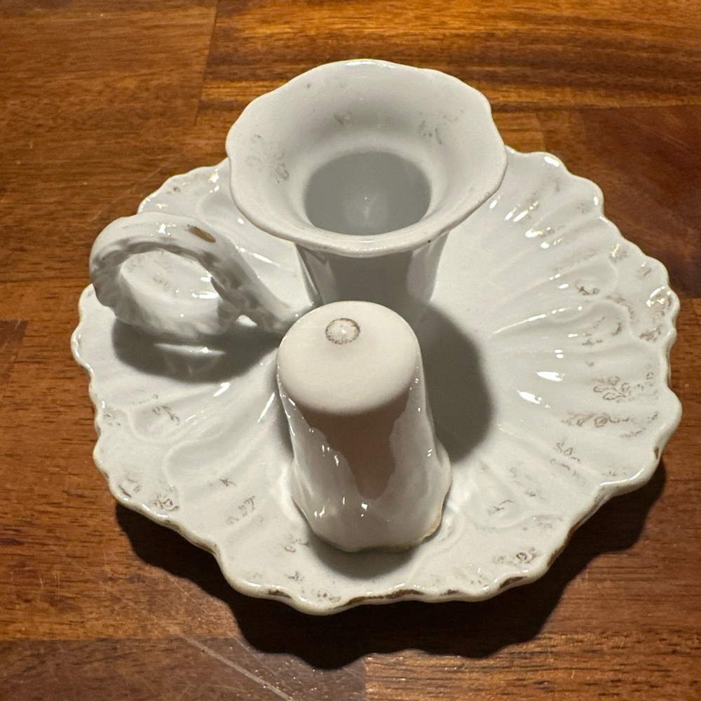 KPM Porcelain Elegant White Candle Holder with Snuffer Set